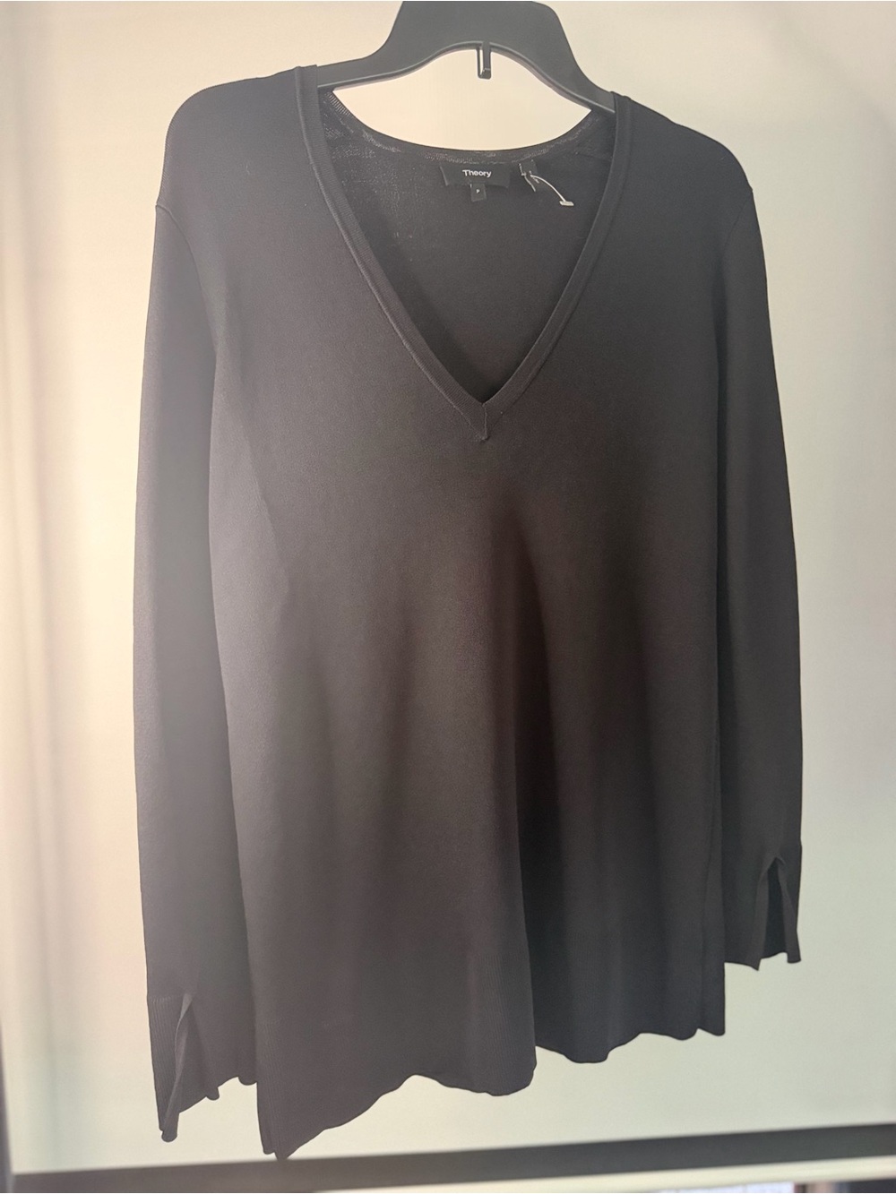 Theory Black V-Neck Long Sleeve Tee
